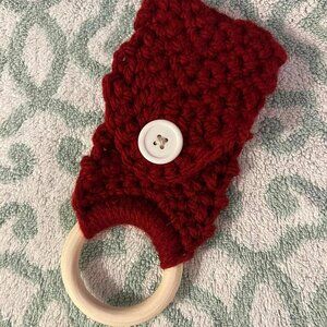 🐻New Single Ring w/Button Kitchen Towel Holder - Handmade - Maroon